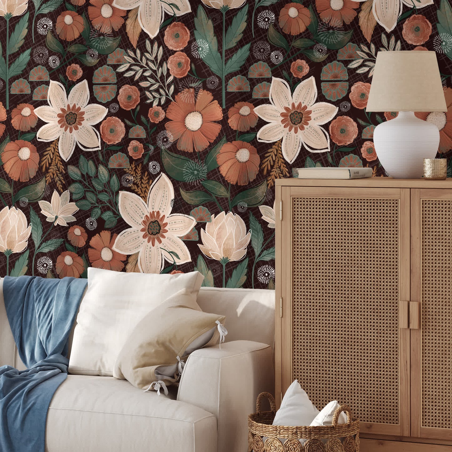 Removable DIY Boho Floral Decorative Wallpaper