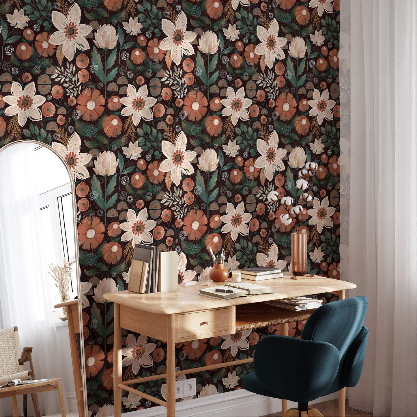 Removable DIY Boho Floral Decorative Wallpaper