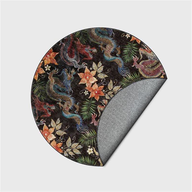 Round-shaped Vintage Floral Anti-slip Area Rug