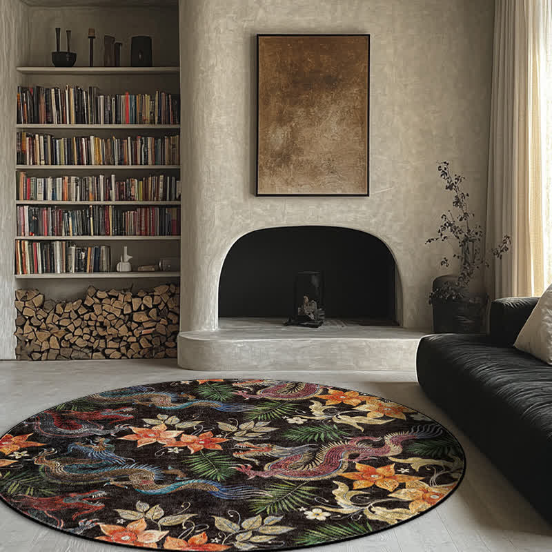 Round-shaped Vintage Floral Anti-slip Area Rug