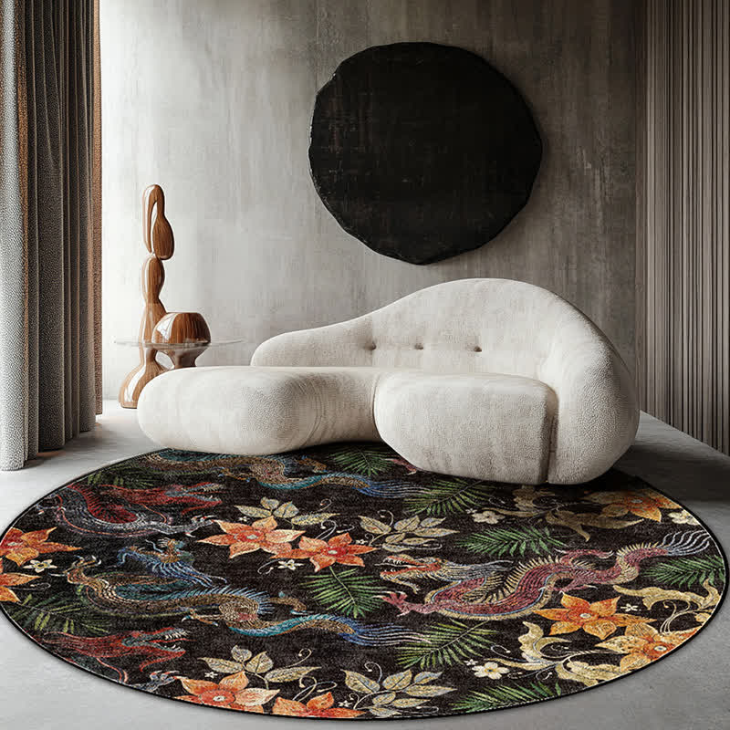 Round-shaped Vintage Floral Anti-slip Area Rug
