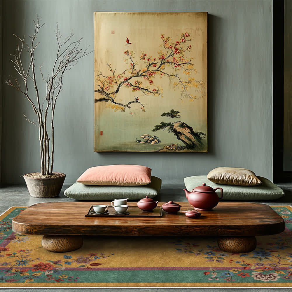 Washable Vintage Flower Anti-slip Area Rug
