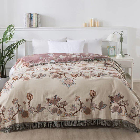 Vintage Cotton Gauze Floral Tassel Quilt