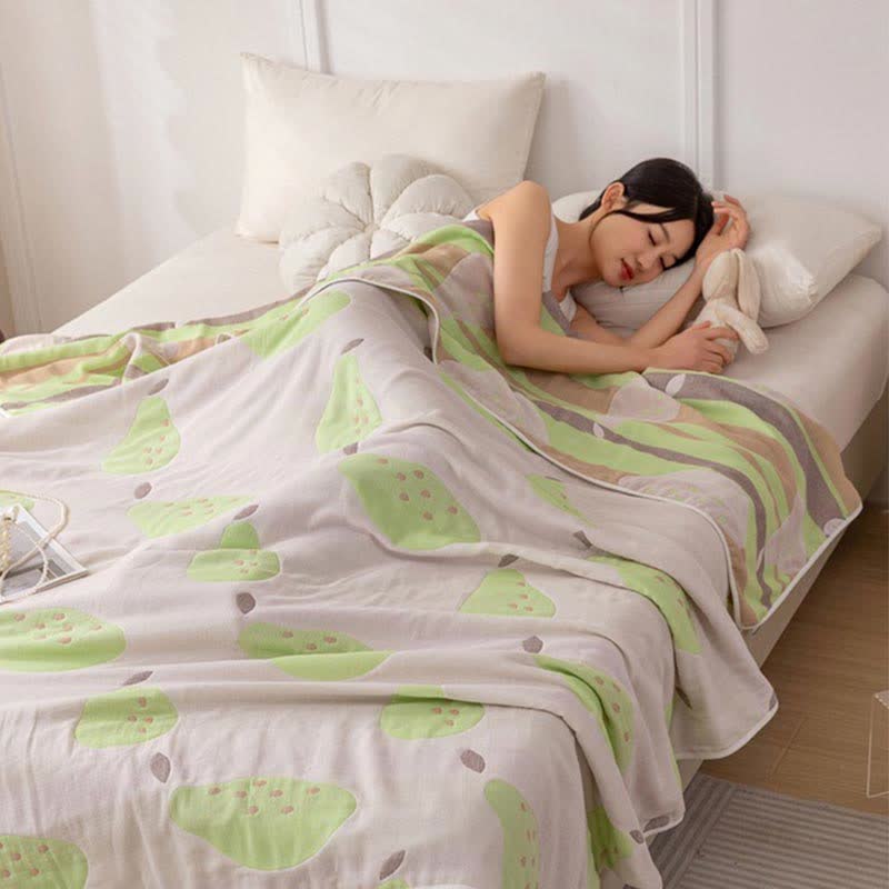 Cotton Gauze Fruits Jacquard Reversible Quilt - Green - Queen - image 7