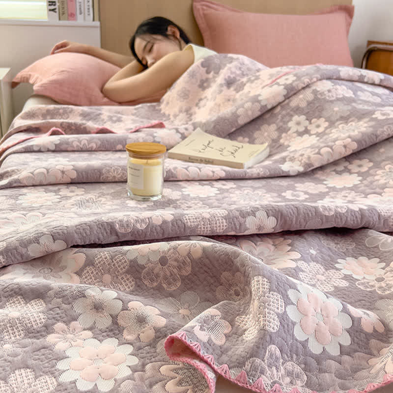 Rural Flower Cotton Layers Gauze Reversible Coverlet