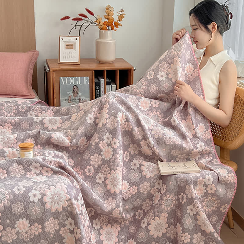 Rural Flower Cotton Layers Gauze Reversible Coverlet