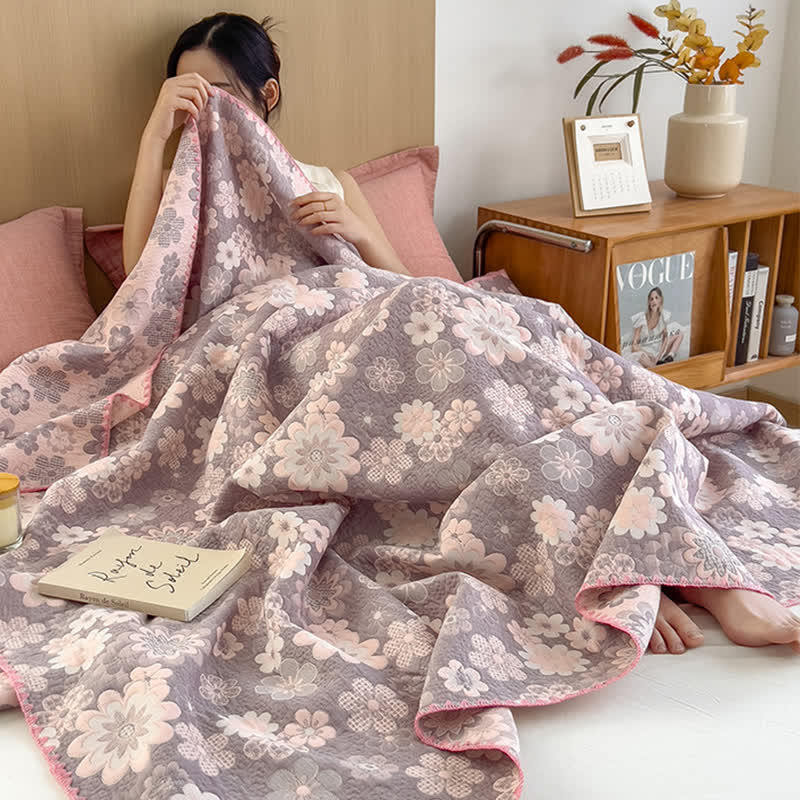 Rural Flower Cotton Layers Gauze Reversible Coverlet