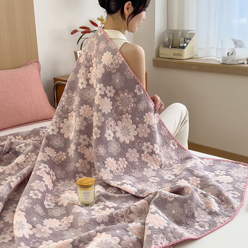 Rural Flower Cotton Layers Gauze Reversible Coverlet