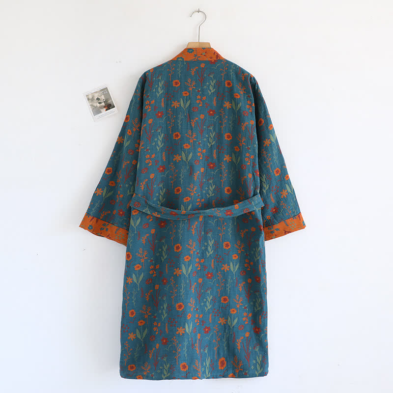 Vintage Yarn-dyed Floral Jacquard Cotton Bathrobe