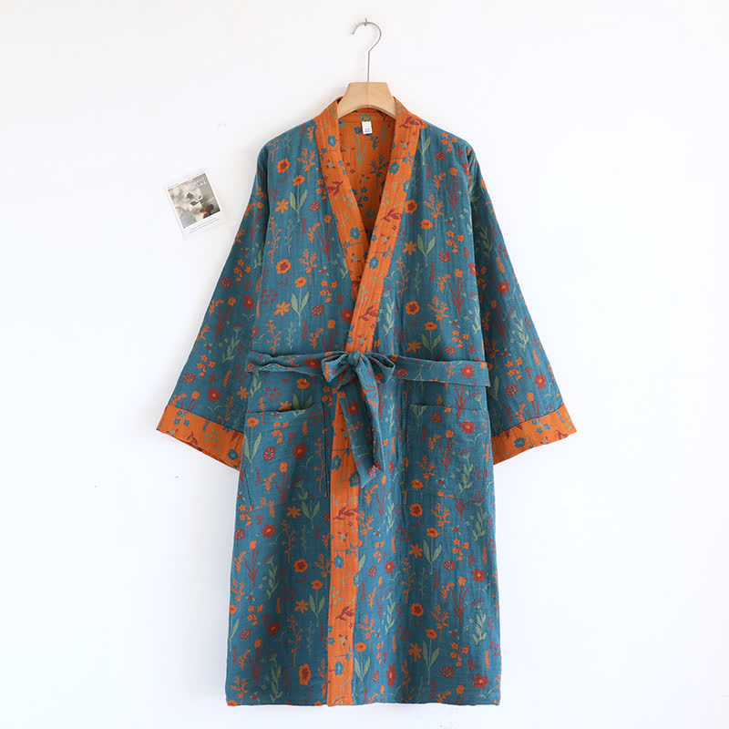 Vintage Yarn-dyed Floral Jacquard Cotton Bathrobe