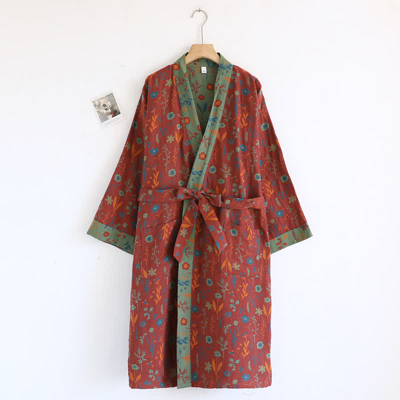 Vintage Yarn-dyed Floral Jacquard Cotton Bathrobe