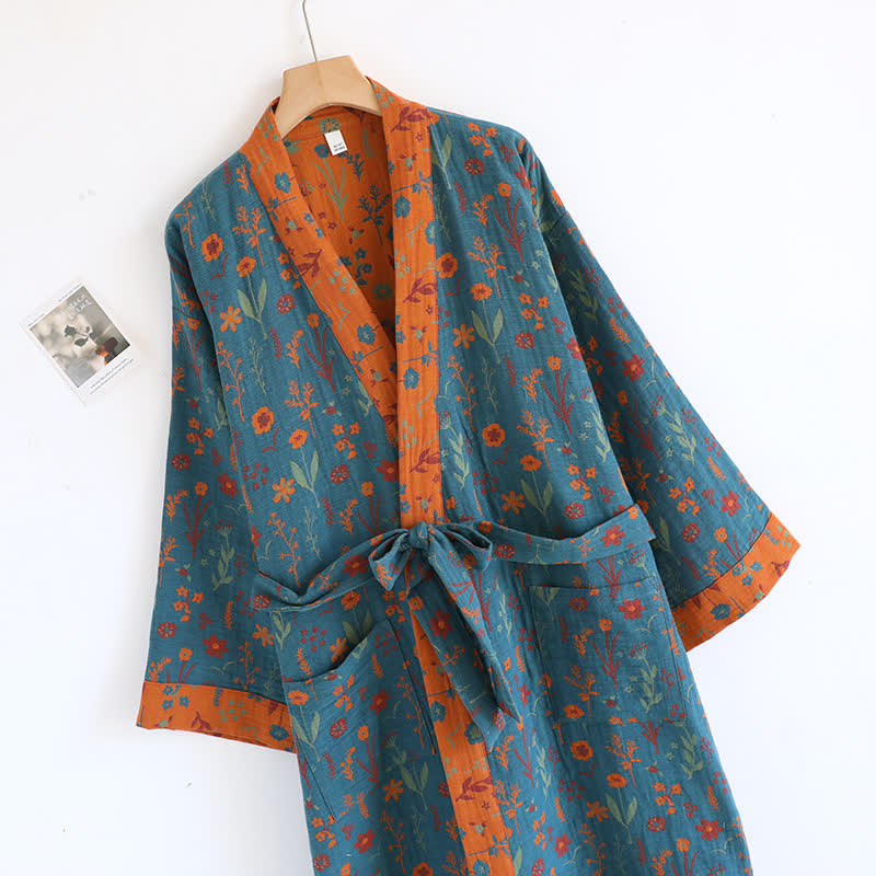 Vintage Yarn-dyed Floral Jacquard Cotton Bathrobe