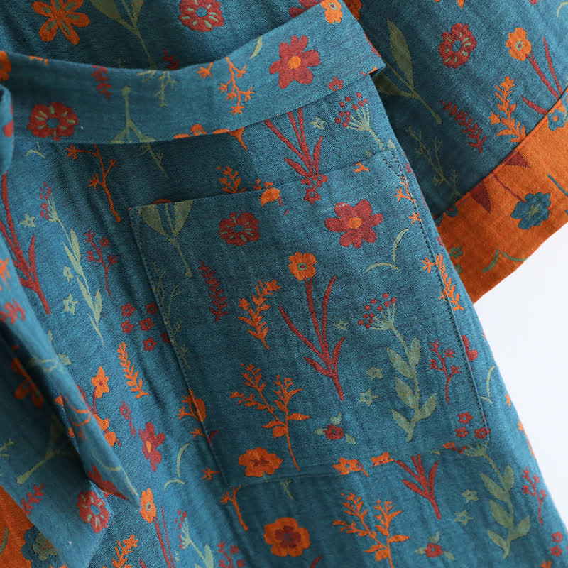 Vintage Yarn-dyed Floral Jacquard Cotton Bathrobe