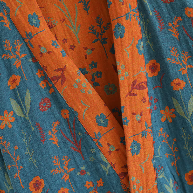 Vintage Yarn-dyed Floral Jacquard Cotton Bathrobe