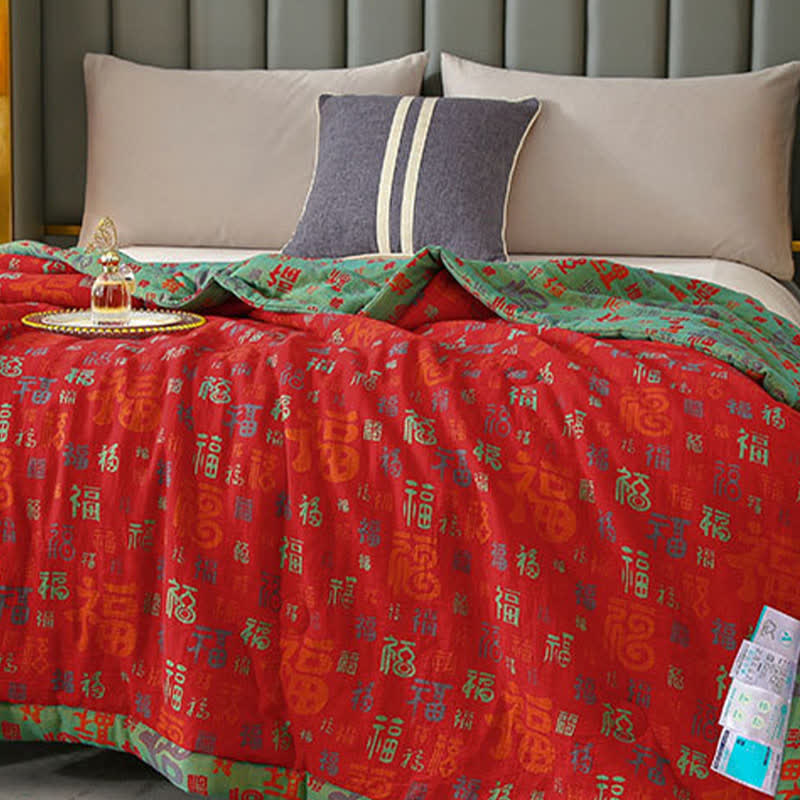 Retro Auspicious Reversible Summer Cotton Quilt
