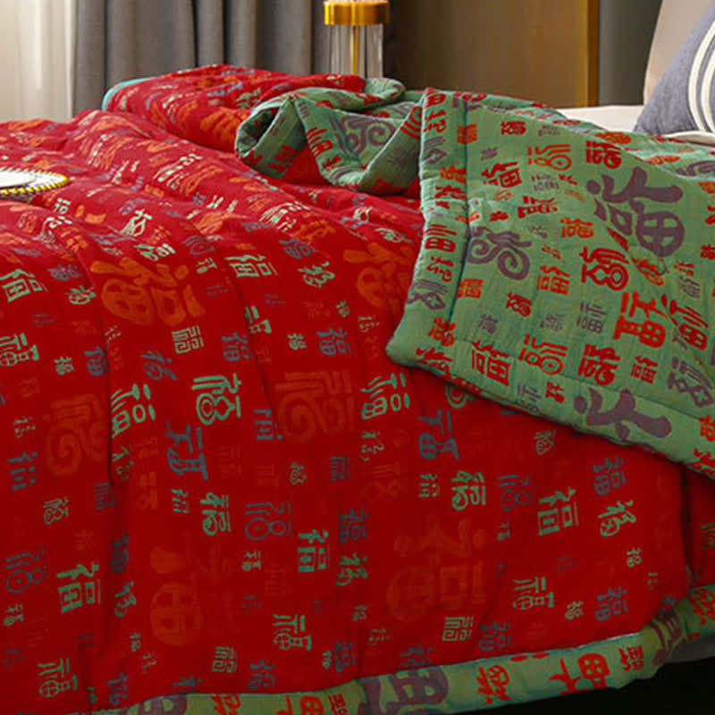 Retro Auspicious Reversible Summer Cotton Quilt