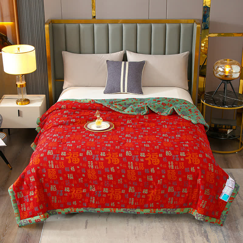 Retro Auspicious Reversible Summer Cotton Quilt