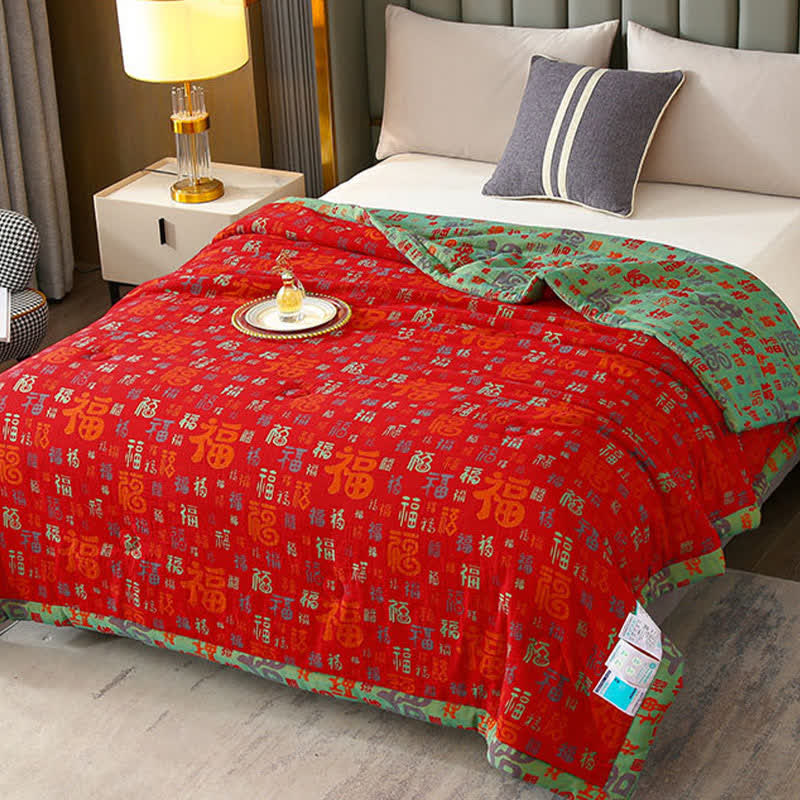 Retro Auspicious Reversible Summer Cotton Quilt