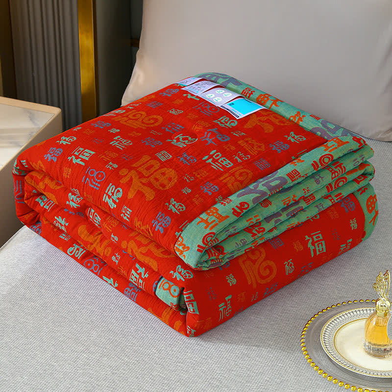 Retro Auspicious Reversible Summer Cotton Quilt