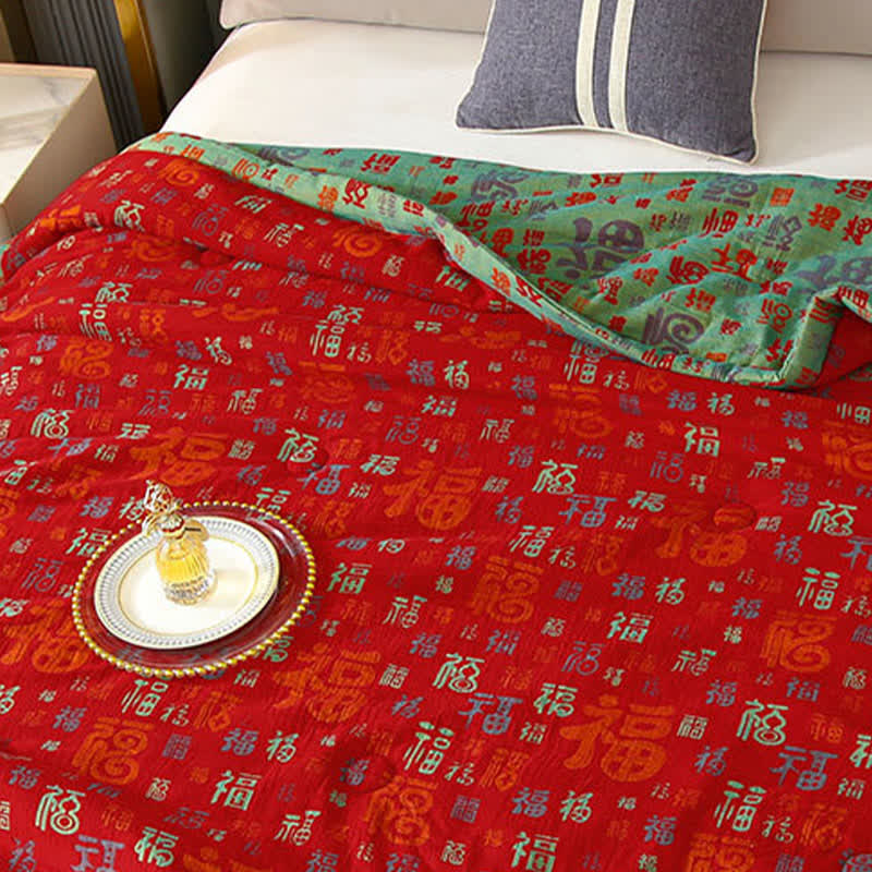 Retro Auspicious Reversible Summer Cotton Quilt
