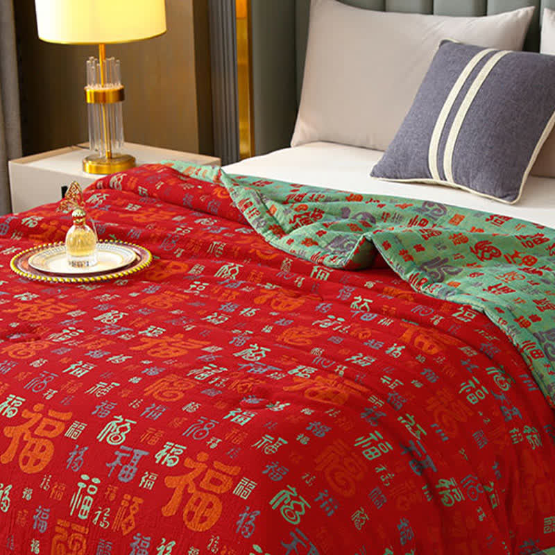 Retro Auspicious Reversible Summer Cotton Quilt