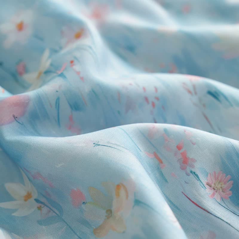 Pastoral Blue Floral Summer Bedding Set(4pcs)