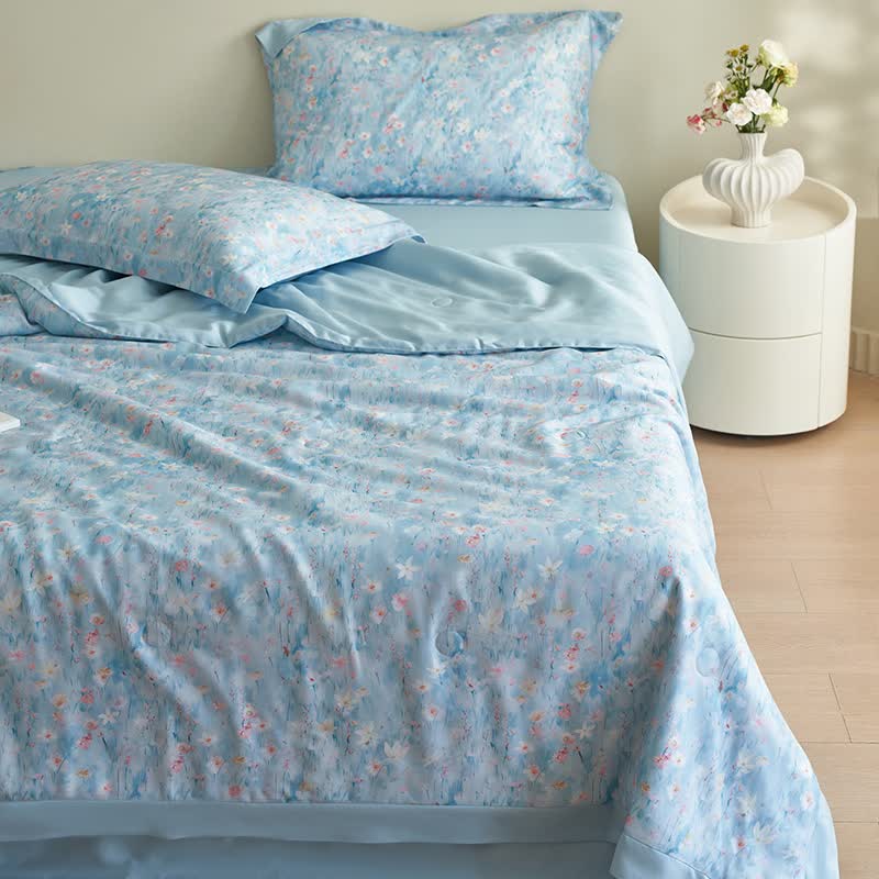 Pastoral Blue Floral Summer Bedding Set(4pcs)
