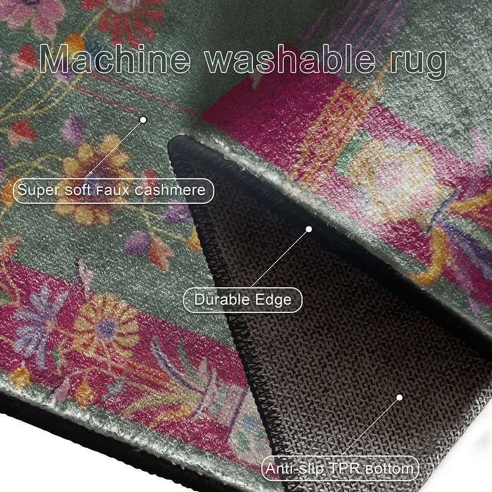 Oriental Floral Anti-slip Washable Area Rug