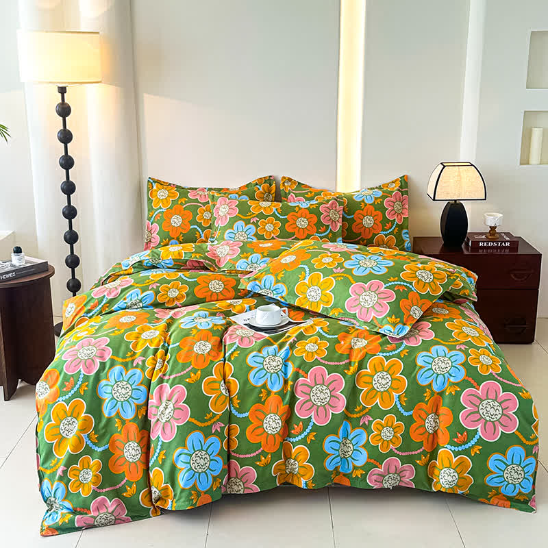 Country Style Floral Soft Cotton Gauze Bedding Set(4PCS)