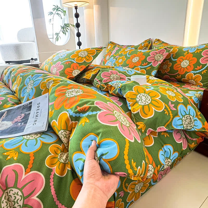 Country Style Floral Soft Cotton Gauze Bedding Set(4PCS)