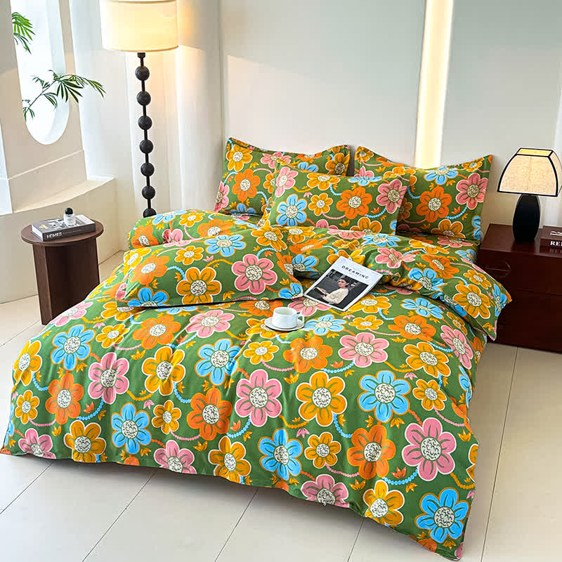 Country Style Floral Soft Cotton Gauze Bedding Set(4PCS)