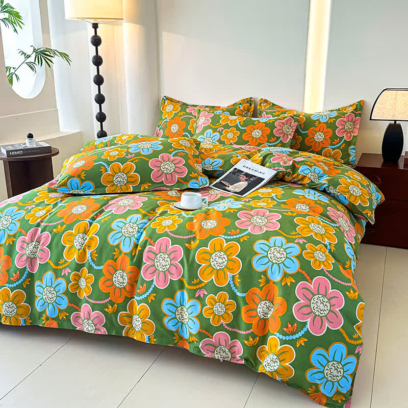 Country Style Floral Soft Cotton Gauze Bedding Set(4PCS)