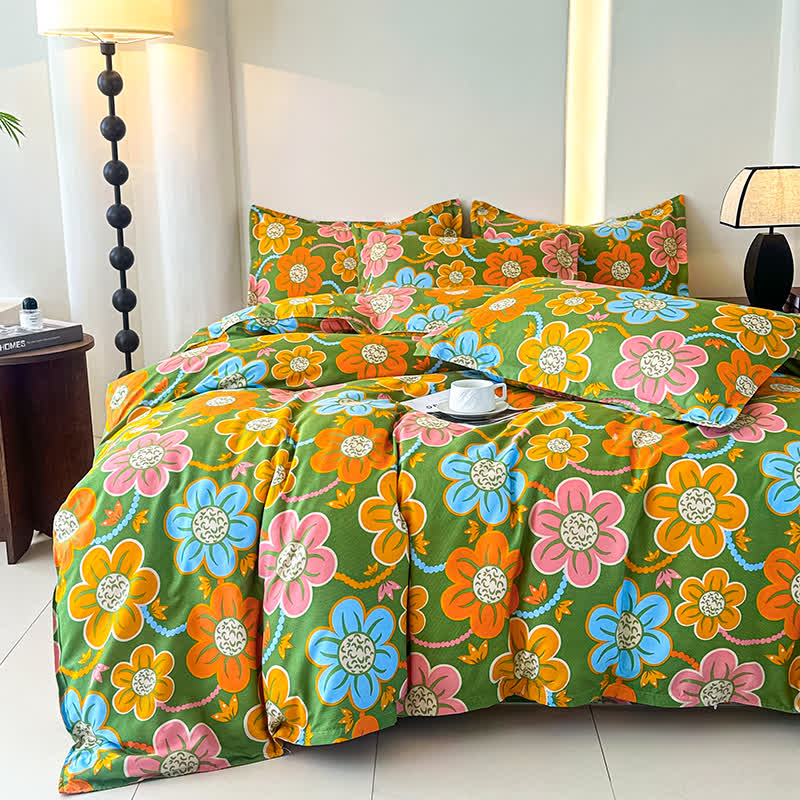 Country Style Floral Soft Cotton Gauze Bedding Set(4PCS)