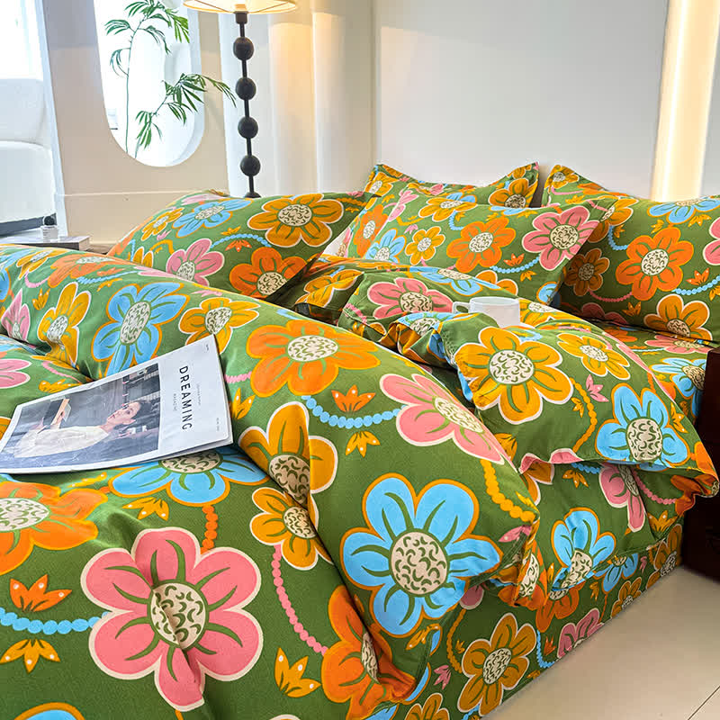 Country Style Floral Soft Cotton Gauze Bedding Set(4PCS)