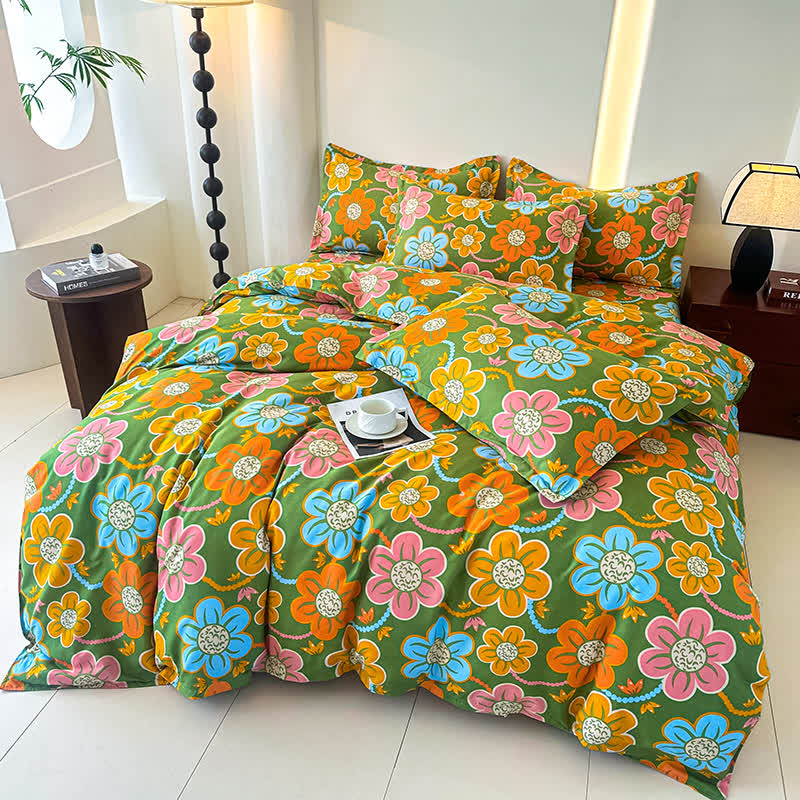 Country Style Floral Soft Cotton Gauze Bedding Set(4PCS)