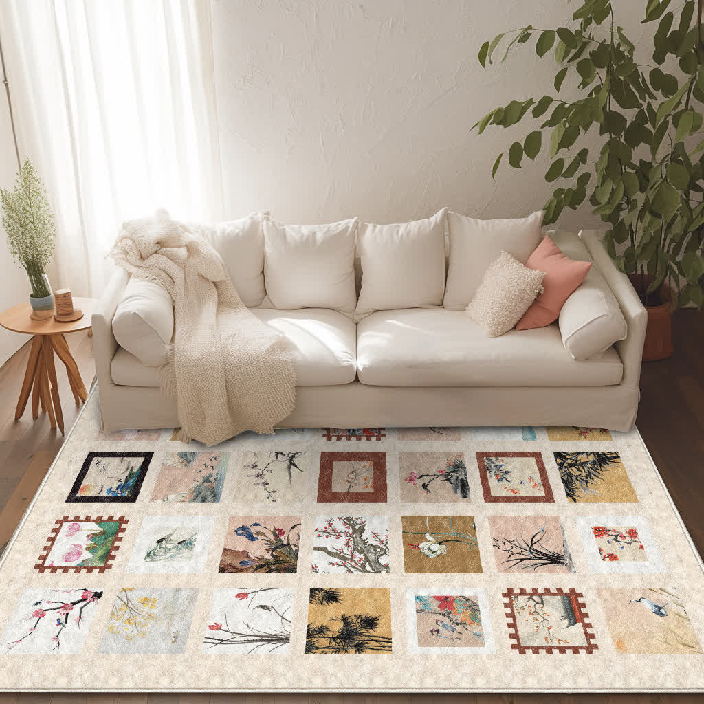 Floral Bird Soft Anti-slip Washable Area Rug
