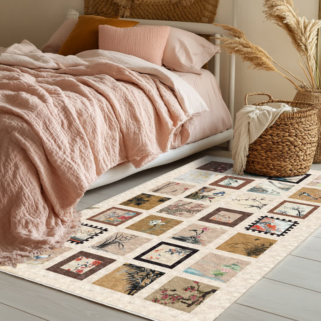 Floral Bird Soft Anti-slip Washable Area Rug