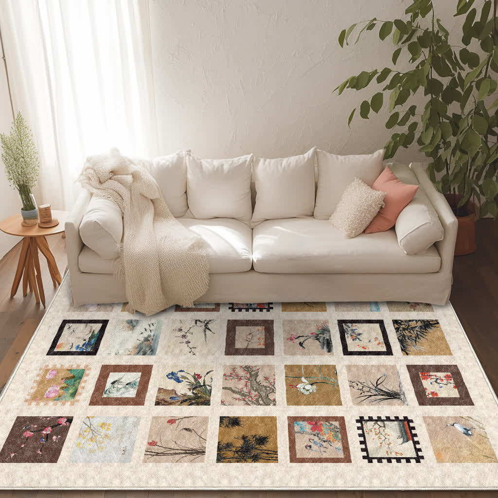 Floral Bird Soft Anti-slip Washable Area Rug