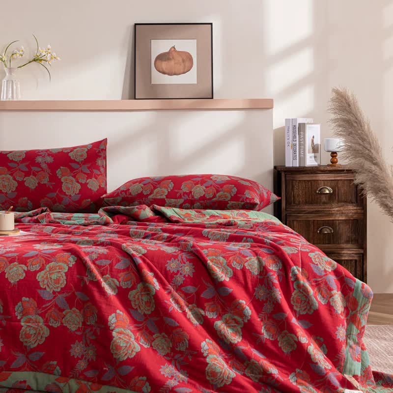 Retro Floral Double-layer Cotton Summer Quilt