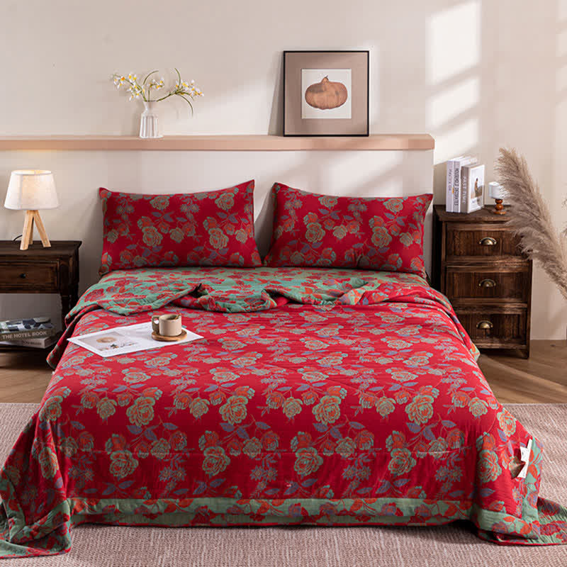 Retro Floral Double-layer Cotton Summer Quilt