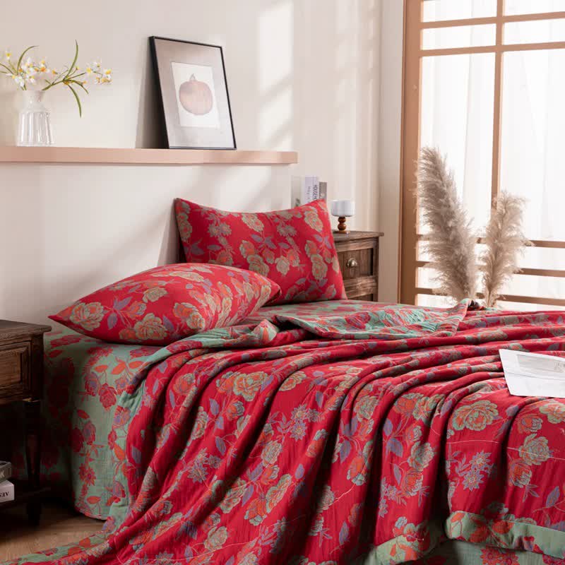 Retro Floral Double-layer Cotton Summer Quilt