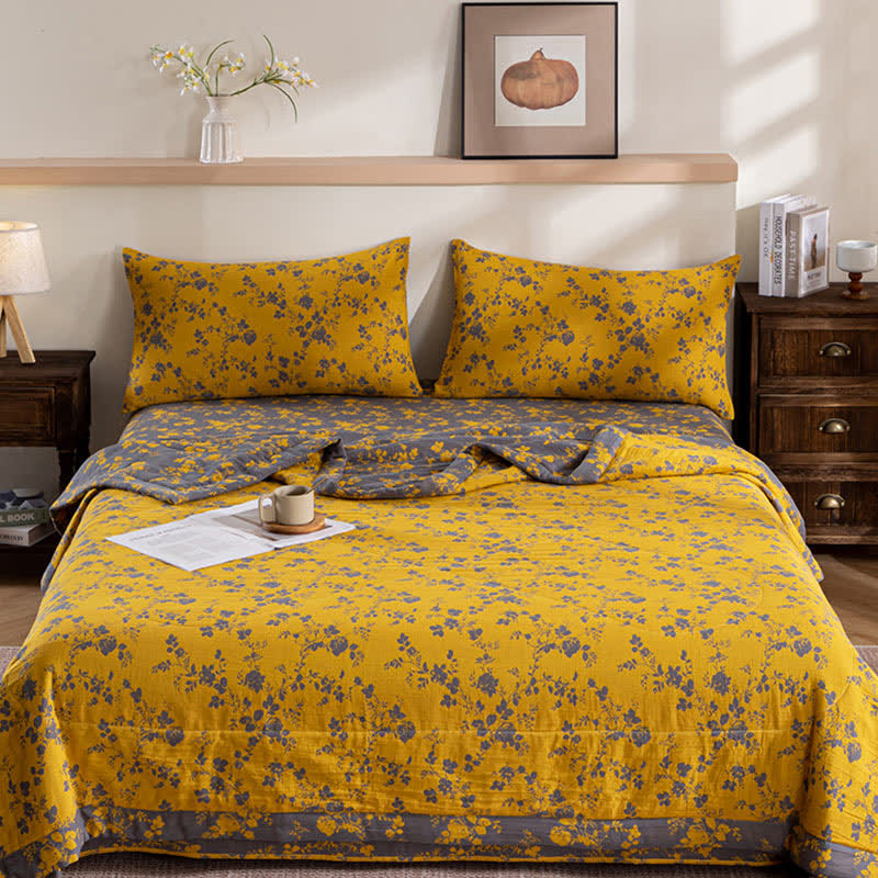 Yellow Floral Double-layer Cotton Summer Quilt