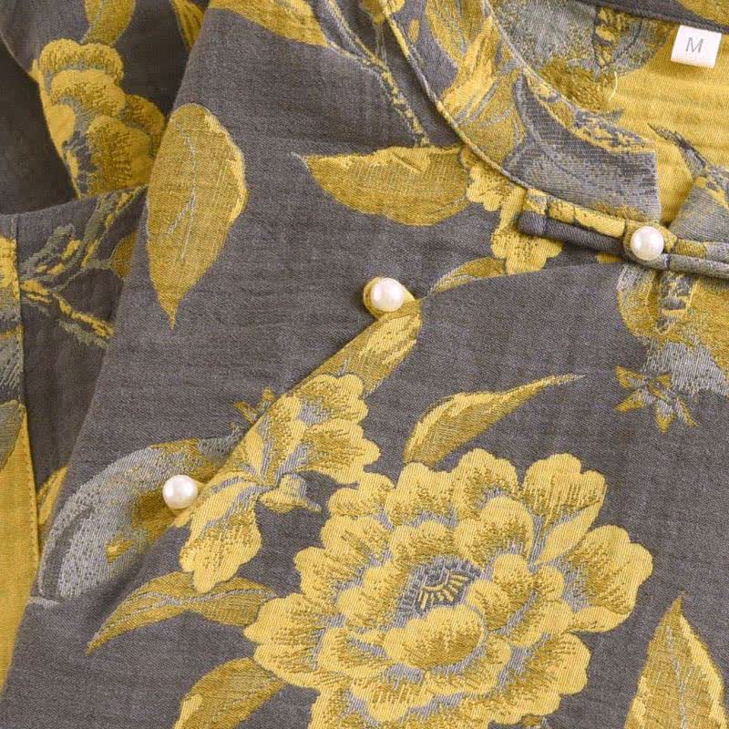 Cotton Yarn-dyed Retro Short-sleeve Loungewear Set
