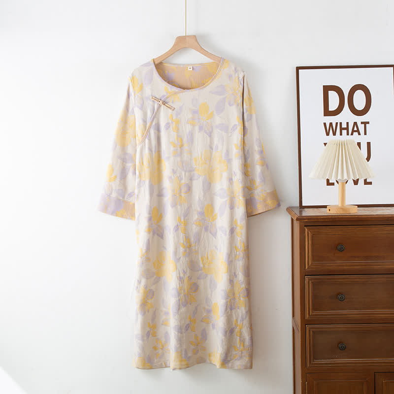 Vintage Yarn-dyed Cotton Round Neck Nightdress