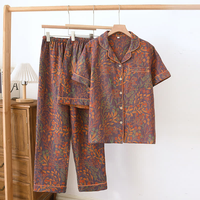 Jacquard Yarn-dyed Cotton Short-sleeved Loungewear Set(3PCS)