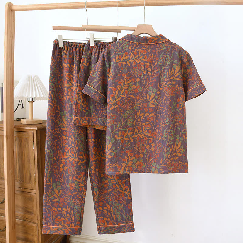 Jacquard Yarn-dyed Cotton Short-sleeved Loungewear Set(3PCS)
