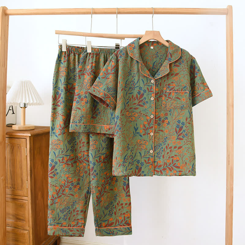 Jacquard Yarn-dyed Cotton Short-sleeved Loungewear Set(3PCS)