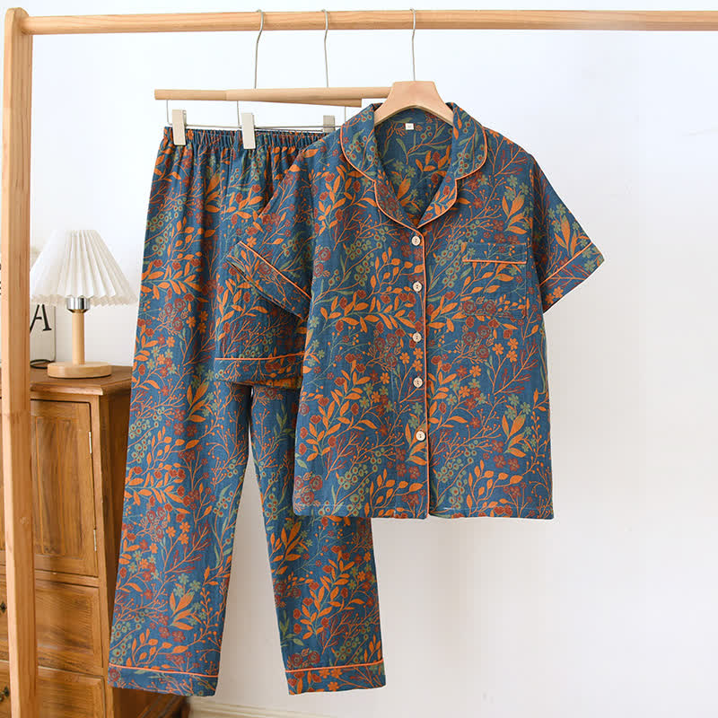 Jacquard Yarn-dyed Cotton Short-sleeved Loungewear Set(3PCS)