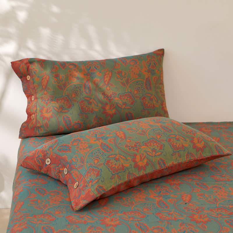 Retro Floral Cotton Gauze Yarn-dyed Reversible Coverlet