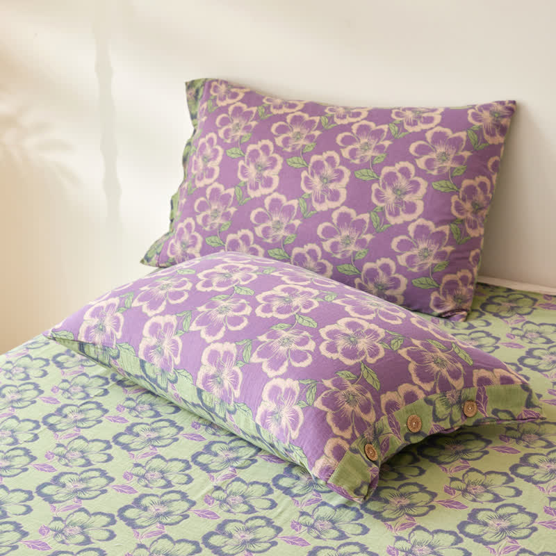 Elegant Floral Cotton Gauze Yarn-dyed Reversible Coverlet